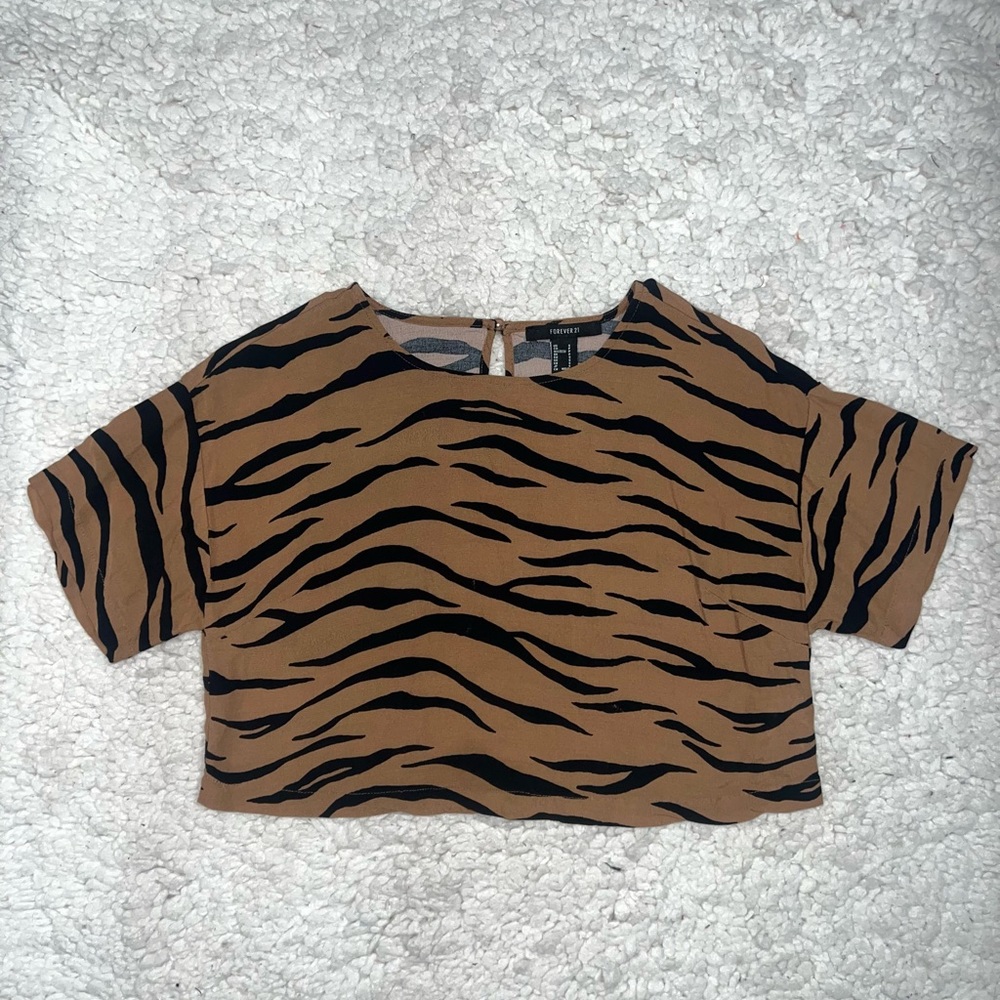Forever 21 Zebra Print Chiffon Crop Top